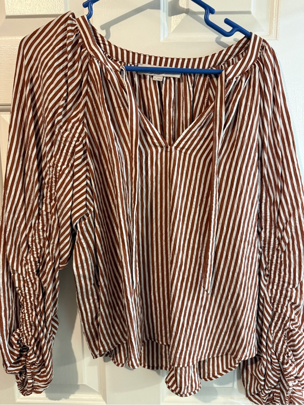 LOFT Rust and White Striped Peasant Blouse